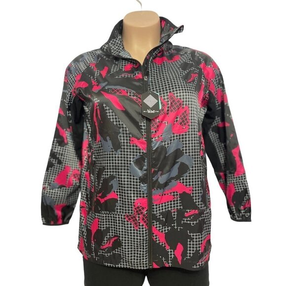 NWT Rise by LuLaRoe Determined Athletic Zip Jacket Medium Black Pink Hi-Low Vent - Picture 2 of 16